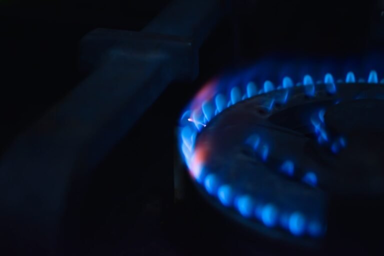 A steady blue gas burner flame, the sign of a healthy cooking gas flame