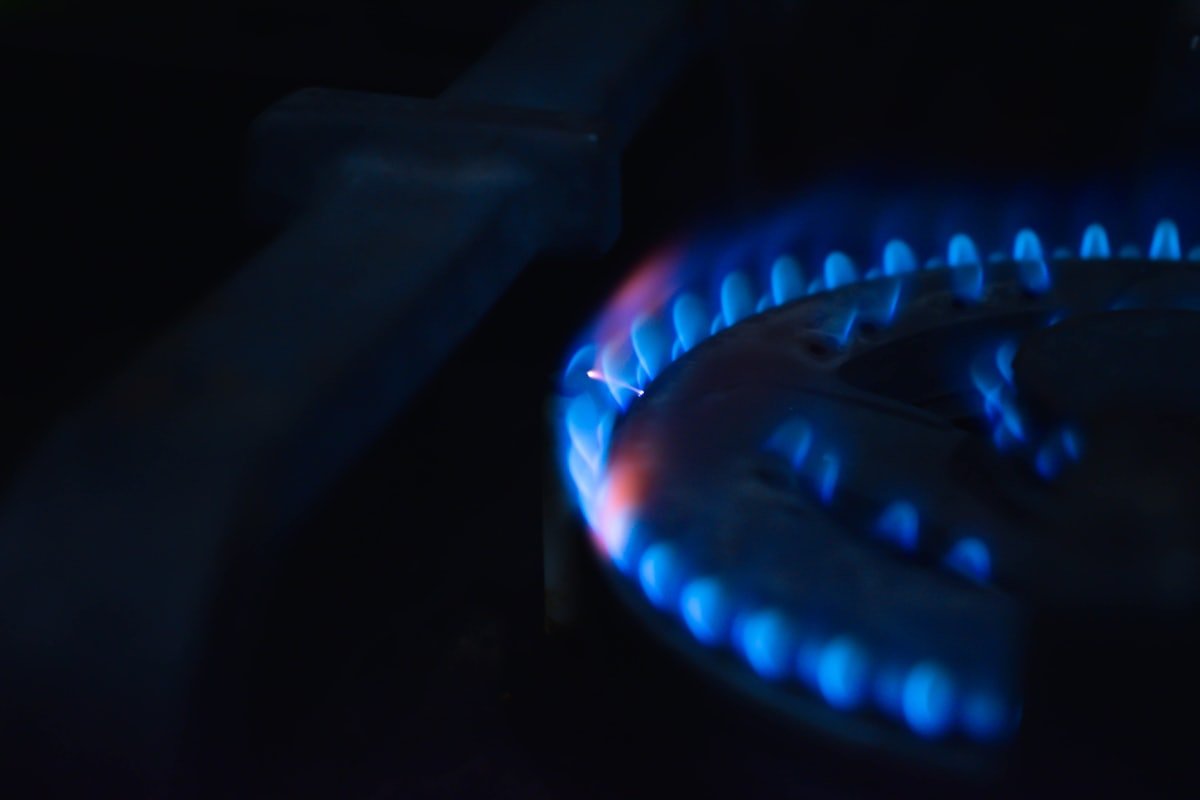 A steady blue gas burner flame, the sign of a healthy cooking gas flame