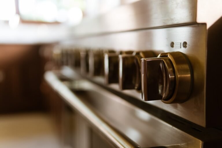 A gas oven and stovetop in a home kitchen